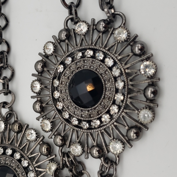 Express Statement Necklace Gunmetal/Black/Clear Rhinestones and Chains - Picture 6 of 11
